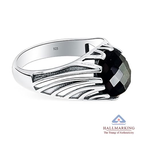 Image of TRUESILVER ACPL 925 Sterling Silver Black Onyx Signet Ring for Men | BIS Hallmarked Handmade Vintage Gemstone Ring | Antique Statement Jewelry Gift for Men