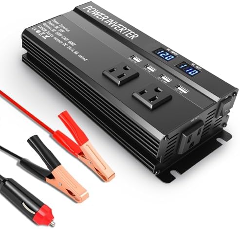 1200W Peak Power Inverter, Inverter 12v to 110v with Fast Charging 2.4A USB and 3 AC Outlets Ideal,Power Converter Car for Road Trips, Camping, Rv, Truck, and Camping Power Needs