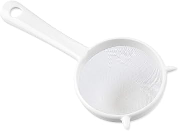 Small White Mesh Kitchen Sifter - Plastic Mesh Strainers Sieve,Colanders and Sieve with Handle for Tea Pasta Flour Rice Fruits Vegetable, Food Strainers