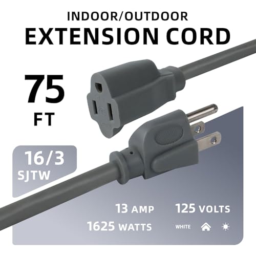 Image of EP 75FT Outdoor Extension Cord, 16 /3 SJTW Heavy Duty Grey, ETL Listed
