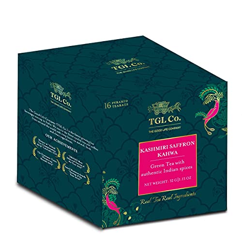 TGL Co. The Good Life Company Kashmiri Kahwa Green Tea 16 Tea Bags (15 Tea Bags with 1 Exotic Sample)