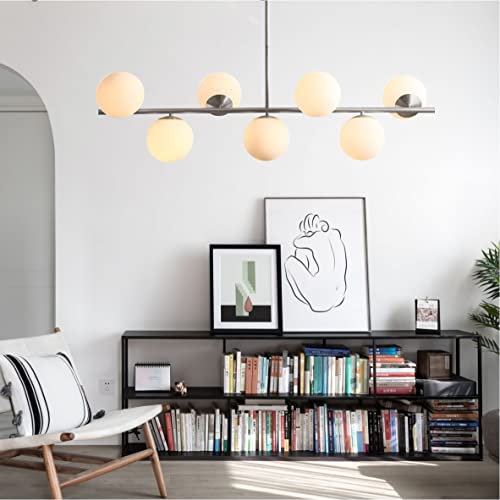 Kco Lighting Modern Sliver Chandelier With White Globe Sputnik Chandelier Pendant Light Frosted Globe Glass Adjustable Hanging Ceiling Light For Dining Room Living Room Kitchen (Silver) #TOP7