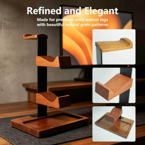 Wood Headphone Stand,Headset Holder with Dual Gaming Controller Holder — 사진 4