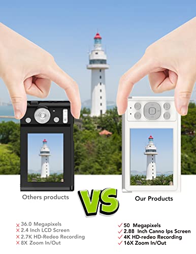 Miniatura 6 de 4k Ultra Hd - Mini Cámara De Vídeo 50 Mp 2, 88 Pulgadas, Lcd, Recargable, Con Zoom Digital De 16x, Cámara De Vlogging Youtube Para Niños, Adultos, Principiantes Plata