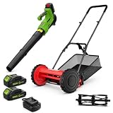 2-Piece Cordless Push Reel Mower and Electric Leaf Blower Bu...