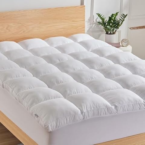 SLEEP ZONE Queen Mattress Topper Washable, Deep Pocket Mattress Pad, Thick Fitted Mattress Cover for Back Pain, Breathable Mattress Protector, Hotel Quality (White, Queen) Cover