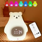 JROSING Bear Night Light for Kids, Cute Alarm Clock, Kawaii Stuff, Remote Control 7 Colors Children