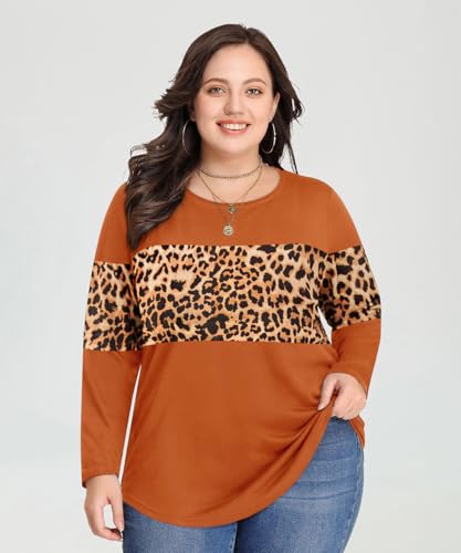 Image of CARCOS Plus Size Tops for Women Color Block Flower /Striped /Camo Crew Neck Long Sleeve Tee Shirt