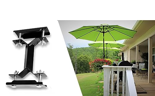 AGUSTU Balcony Parasol Holder Clamps (2-Pack) Heavy Duty Deck Brackets Clamping Mount for Sun Umbrella, Bird Feeders, String Lights, Flag Poles to Deck Railing - Garden Accessory Attachments