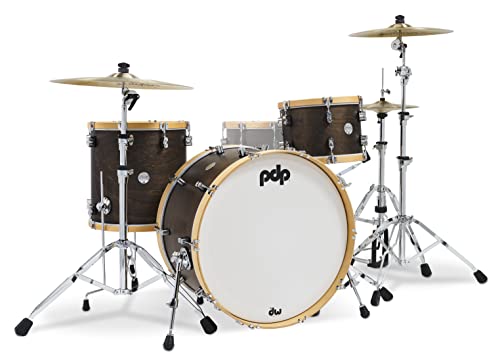 Pacific Drums & Percussion Drum Set Concept Classic 3-Piece 24' Kick, Walnut Stain with Natural Wood Hoops Shell Pack (PDCC2413WN)