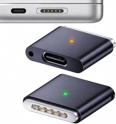 Adaptateur USB C vers Magnétique pour MagSafe 3,140W Convertisseur | Type C Femelle vers Mag-S 3 T-Head, Charge Rapide PD Compatible avec pour MacBook Pro/Air M1 M2 M3 M4 (14"/16")