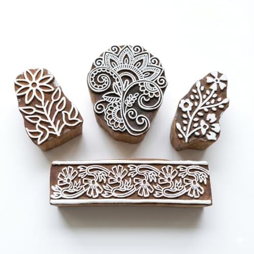 Image of RENIQ Wooden Printing Block for Fabric & DIY Craft | Handcrafted Indian Design Stamp for Textile, Pottery, Mehndi & Home Decor (Multicolor13)