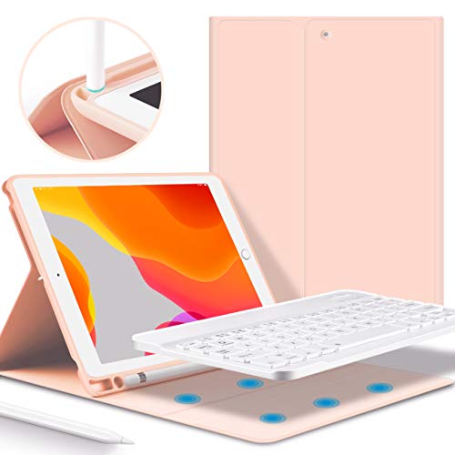 KenKe - Funda con teclado para iPad 2018 2017 - iPad Air 1 y Air 2 con soporte para lápiz Bluetooth inalámbrico magnético desmontable de 9,7 pulgadas iPad 5ª/6ª generación con funda de teclado, color rosa