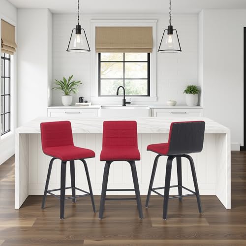 Vienna Modern Counter Height Swivel Bar Stool with Red Upholstered Seat and Brushed Wood Frame Set of 2 by Armen Living - Used condition - Image 3