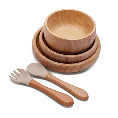 Baby Bamboo Silicone Suction Plate & Bowl Set Transitional Feeding Tableware (Shifting Sands) #TOP20