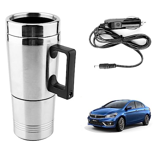 Image of Oshotto 12V Stainless Steel Car Heating Kettle /Mug, Travel Friendly electric Tea /Coffee maker Compatible with Maruti Suzuki Ciaz (300ml) - Silver