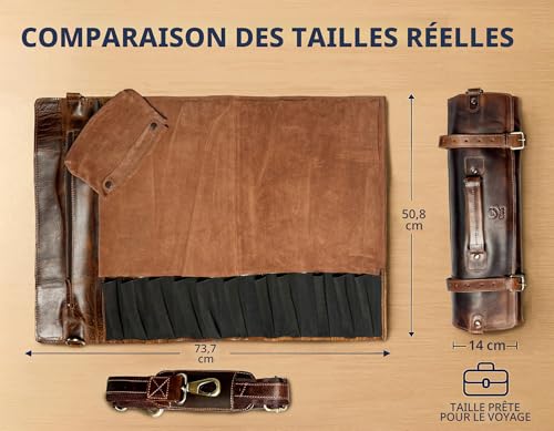 Rustic Town Rouleau de Couteau de Chef en Cuir véritable Polyvalent, Marron, L – vue 2