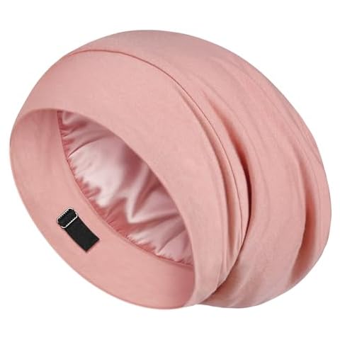 LULUSILK Mulberry Silk Bonnet for Sleeping Women, No More Frizzy Tangled Hair, Stay On All Night Silk Hair Wrap for Sleeping with Adjustable Strap, Silk Sleep Cap for Women and Men, Pink, Pack of 1 Cover