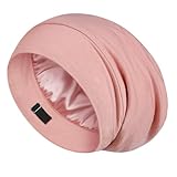 LULUSILK Mulberry Silk Bonnet for Sleeping Women, No More Frizzy Tangled Hair, Stay On All Night Silk Hair Wrap for Sleeping with Adjustable Strap, Silk Sleep Cap for Women and Men, Pink, Pack of 1