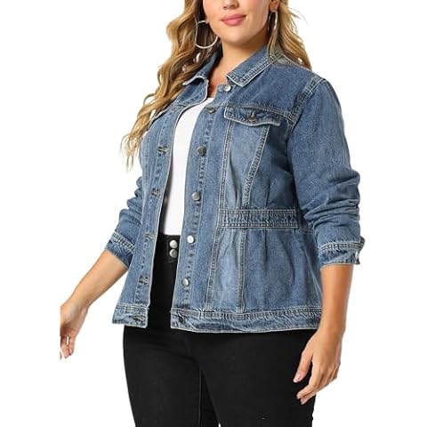 Agnes Orinda Plus Size Denim Jackets for Women Classic Washed Front Jean Jacket 3X Blue Cover
