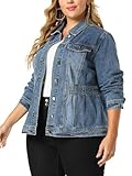 Agnes Orinda Plus Size Denim Jackets for Women Classic Washed Front Jean Jacket 2X Blue