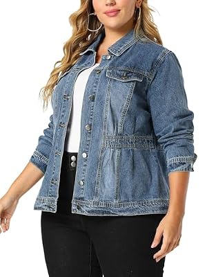 Agnes Orinda Women's Plus Size Washed Trucker Jean Jacket Western Outfit