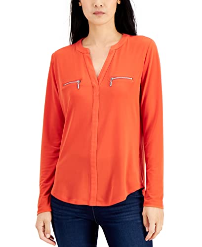 International Concepts Women's Petite Zip-Pocket Top