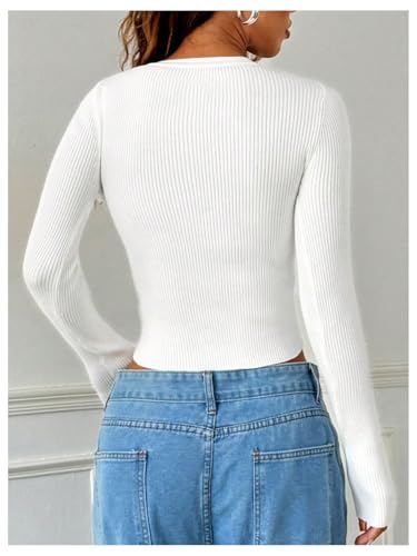 WDIRARA Women's Rib Knit Button Down Sweater Cardigan Long Sleeve Crew Neck Knitted Pullover2