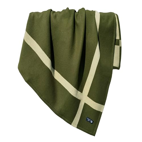 Wool Blanket & Throws 90% Wool Warm Blanket Soft Couch Blankets 75"x55" Twin Throw Blankets for Living Room, Camping, Outdoors, or Car Travel with Exquisite Box for Gift (OliveGreen)