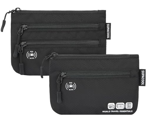 SUPACOOL Passport Holder Bag, Travel Wallet for Men Women Family, Passport Pouch, Card Holder Organizer, RFID Blocking, Two-piece Set(Black) by SUPACOOL - Used condition - US$8.33