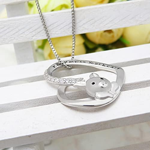 Cute Little Pig Sterling Silver Crystal Pendant Necklaces for Women Girl Keep Me in Your Heart Promise Love Engagement Statement Fashion Jewelry Gift Wife Girlfriend Pet Lover Birthday Valentine's Day