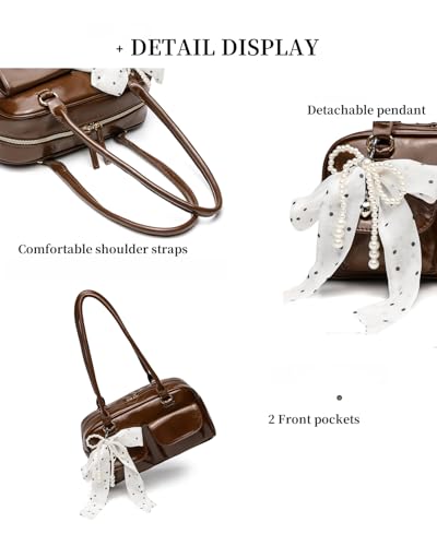 Image of Y2K Shoulder Purses for Women Trendy - PU Leather Retro Boston Handbag, Lightweight and Versatile for Work and Travel