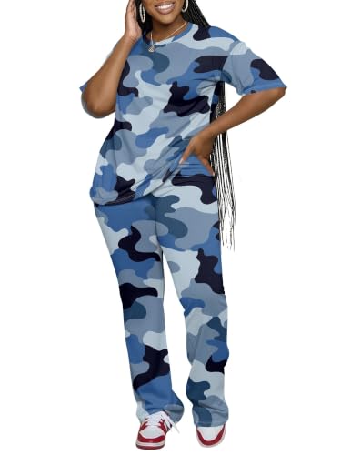 Womens 2 Piece Set Camo Print Tracksuit Casual Lounge Wear Summer Outfits