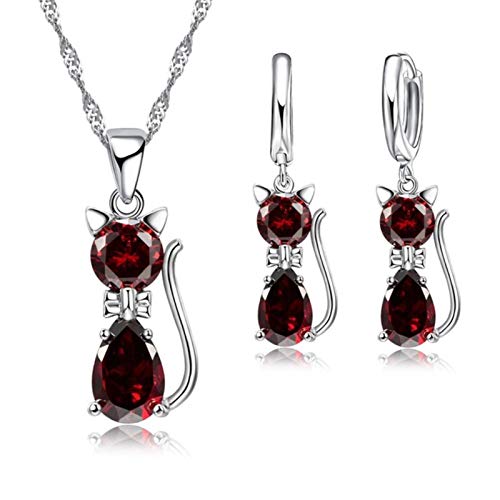 Collier et boucles d'oreilles chat argent 925 parure bijoux - 3