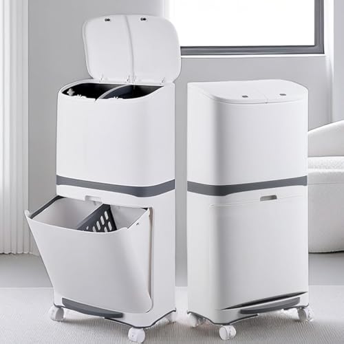 Warayumi ゴミ箱 ふた付き 分別ゴミ箱 2段 45L 大容量 ごみ箱 リサイクルボックス 乾湿分離 ゴミ収容箱 廃棄物入れ 雑物入れ 収納ボックス 廃棄物容器 レストランリサイクルボックス キャスター付き ペダルゴミ箱 キッチン 家庭 オフィス リ