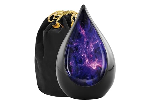 Urns of Dignity Everlasting Teardrop Cremation URNS,URN for Human Ashes, Adult URN for Funeral, Burial, Columbarium or Home, Cremation Urns for Human Ashes Adult (Black Purple Galaxy, Adult)
