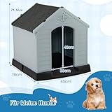 GOPLUS Hundehütte aus Kunststoff, Zwinger für Drinnen und Draußen, Hunde-Haus mit Belüftungsystem und Befestigungsvorrichtung, Stabil und Kratzfest, mit Erhöhtem Boden (S)
