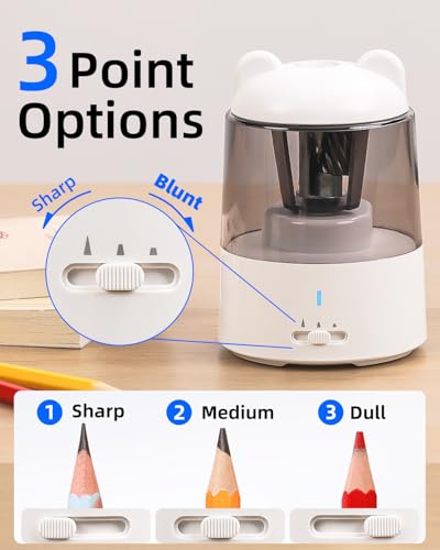 ZMOL Rechargeable Electric Pencil Sharpener, Auto Stop, Colored Pencil Sharpeners for Battery Powered Cute for Kids Gift No.2/Colored Pencils (6-8mm), Classroom/Office/Home White - Image 3