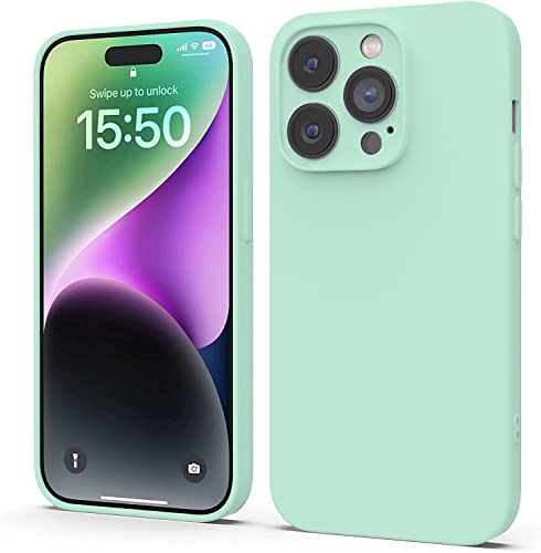 Image of Elzzi Microfiber Square Candy Case Compatible for iPhone 14 PRO MAX, Shockproof Slim Back Cover Liquid Silicone Case -Forest Green (Mint)