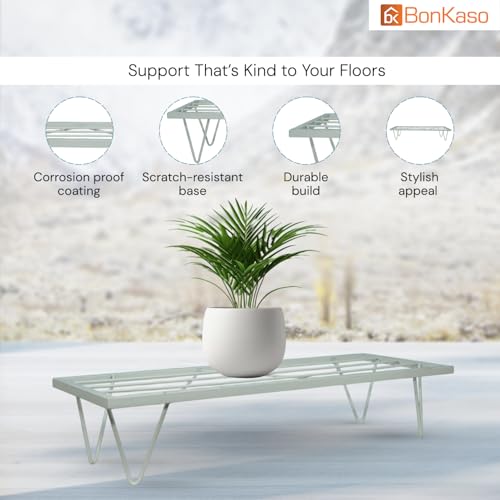 Image of BonKaso Heavy Duty Rectangle Plant Stand: 60.9X 20.3 x 12.7 cm, White - Set of 4, Modern Design for Indoor & Outdoor Use, Sturdy, Anti-Rust Planter Stand for Garden, Balcony, Patio