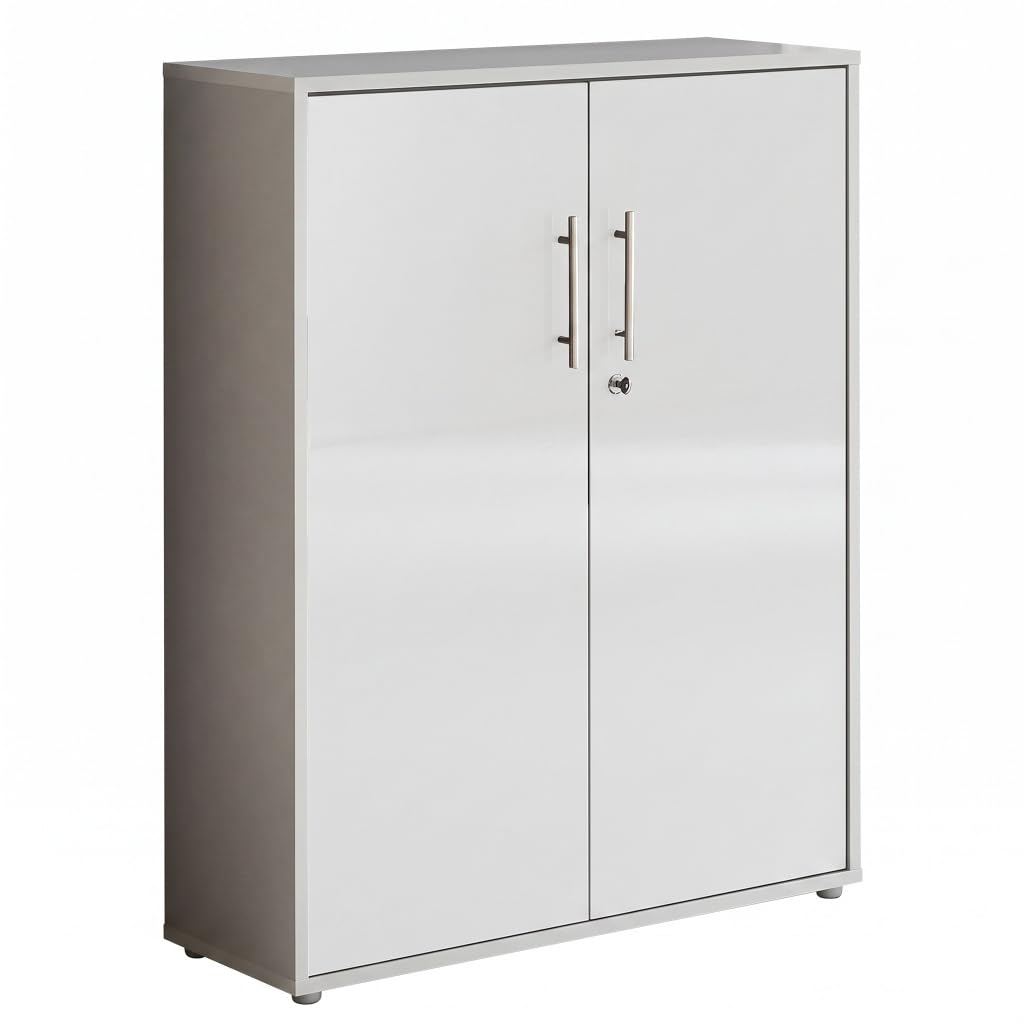 moebel-dich-auf Aktenschrank TABOR in lichtgrau weiß Hochglanz 2 Türen (B/H/T): 84,4 x 113,6 x 33 cm