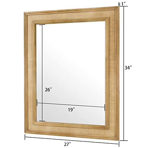 WallBeyond Rattan Wall Mirror Rectangle, 27 X 34 inch Rattan Mirror with Wooden Framed for Wall Decor Bathroom, Living Room, Entryway, Farmhouse, Bedroom by WallBeyond - Image 6