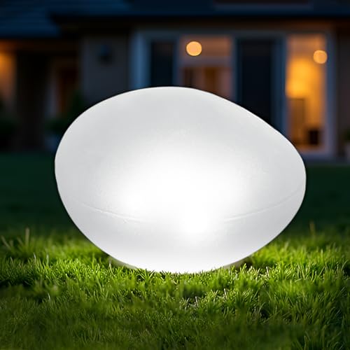 MEDOYOH 1 lampada a energia solare in vetro bianco freddo, luce solare per sentieri e laghetti con 4 LED, IP44, impermeabile per auto on/off, ornamenti da giardino per prato, pavimento ed esterni