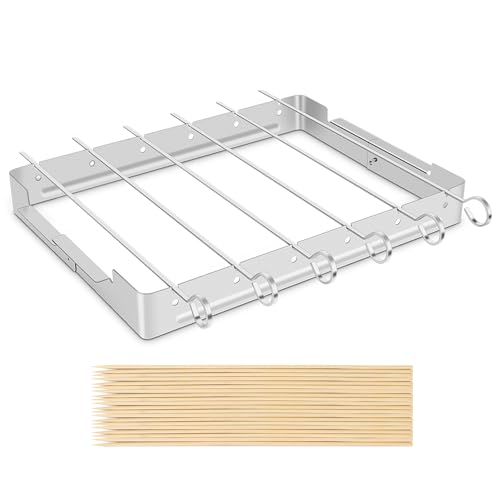 Unicook Upgraded Stainless Steel BBQ Shish Kabob Set, Large Foldable Grill Rack with 6pcs 13.5'L Barbecue Skewer, Keeps Kabobs from Sticking to the Grill Grate, 30pcs Bamboo Skewers as Bonus