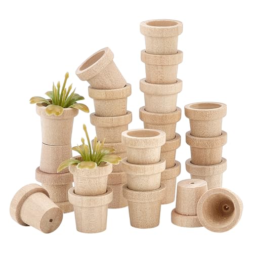 PH PandaHall 25pcs Mini Wood Flower Pots 0.6x0.6 Inch Natural Wooden Flower Pots Burlywood Rustic Planters for Home Decor Christmas Birthday Gifts Plant Lovers Crafting DIY Projects