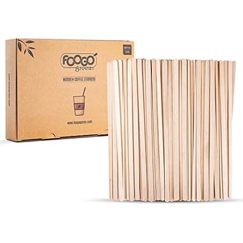 FOOGO Green 1000pcs Wooden Coffee Stirrers, 19cm / 7.5" Extra Long Stirrers, Cocktail Stirrers, Wooden Sticks for Craft, Hot Drinks, Eco-Friendly and Sturdy Cover