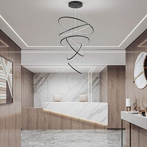 Royal Pearl Modern Led Chandelier 6 Rings Black Large Chandelier For High Ceiling Foyer Chandelier For Entryway Luxury Staircase Chandelier For Living Room Dining Room Cool White 6000K #TOP3