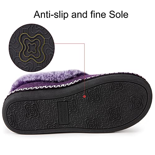 Everfoams Women's Fluffy Memory Foam Slippers With Cozy Fuzzy Faux Fur Collar And Indoor Outdoor Sole (Purple, Size 8 M Us) #TOP3