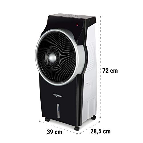 OneConcept Kingcool - Rafraîchisseur d'air 4 en 1, Refroidisseur d'air, Ventilateur, humidificateur, purificateur d'air, ionisateur, réservoir: 8 L, 2340 m³/h, 95 W, Oscillation, Mobile, Noir
