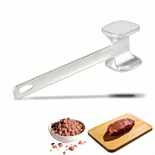 Meat Tenderizer Tool – Double-Sided Heavy Duty Mallet for Steak, Beef, Fish – Ergonomic Non-Slip Handle, Rustproof Aluminum, Easy Hang Storage